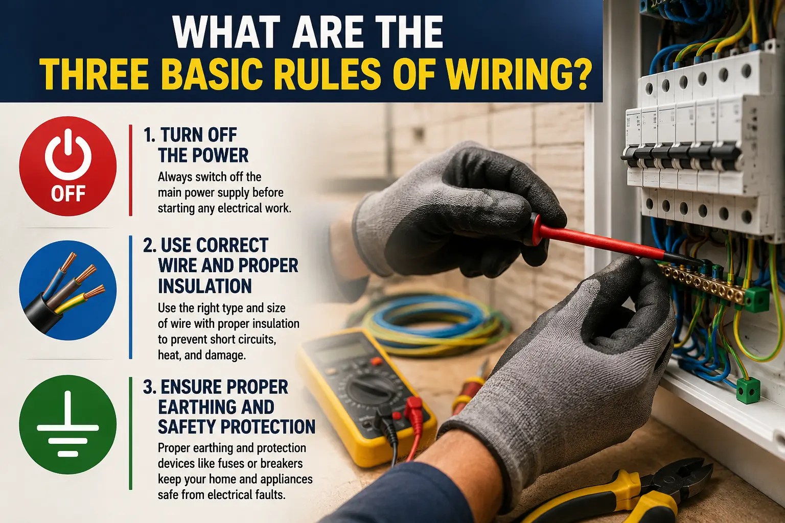 What are the three basic rules of wiring